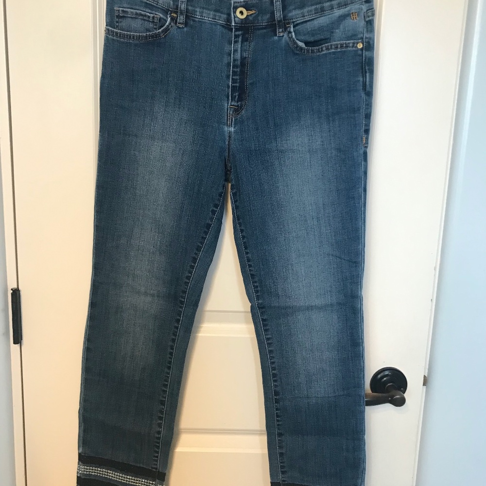 Tommy Hilfiger Cropped Jeans with Rhinestone Trim - Size 10 - Inseam 29"